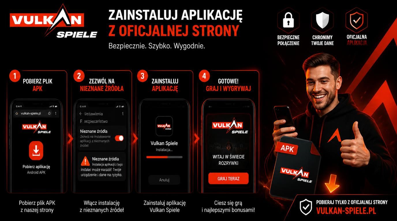 Telefon Android z plikiem APK Vulkan Spiele z symbolem tarczy i napisem Nieznane źródła: oficjalnie bezpieczne