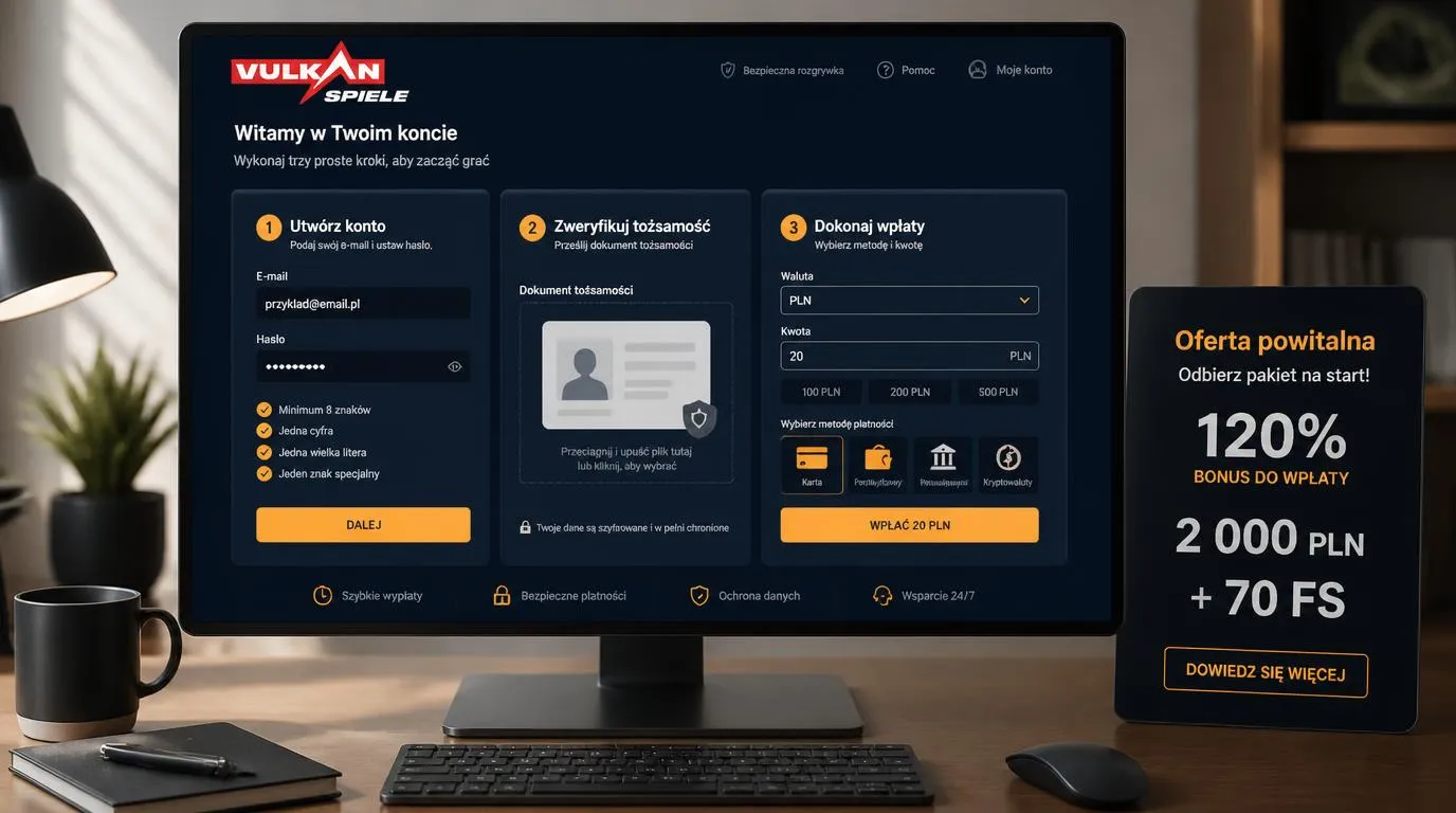 Panel rejestracji, weryfikacji tożsamości i pierwszego depozytu w PLN w kasynie online